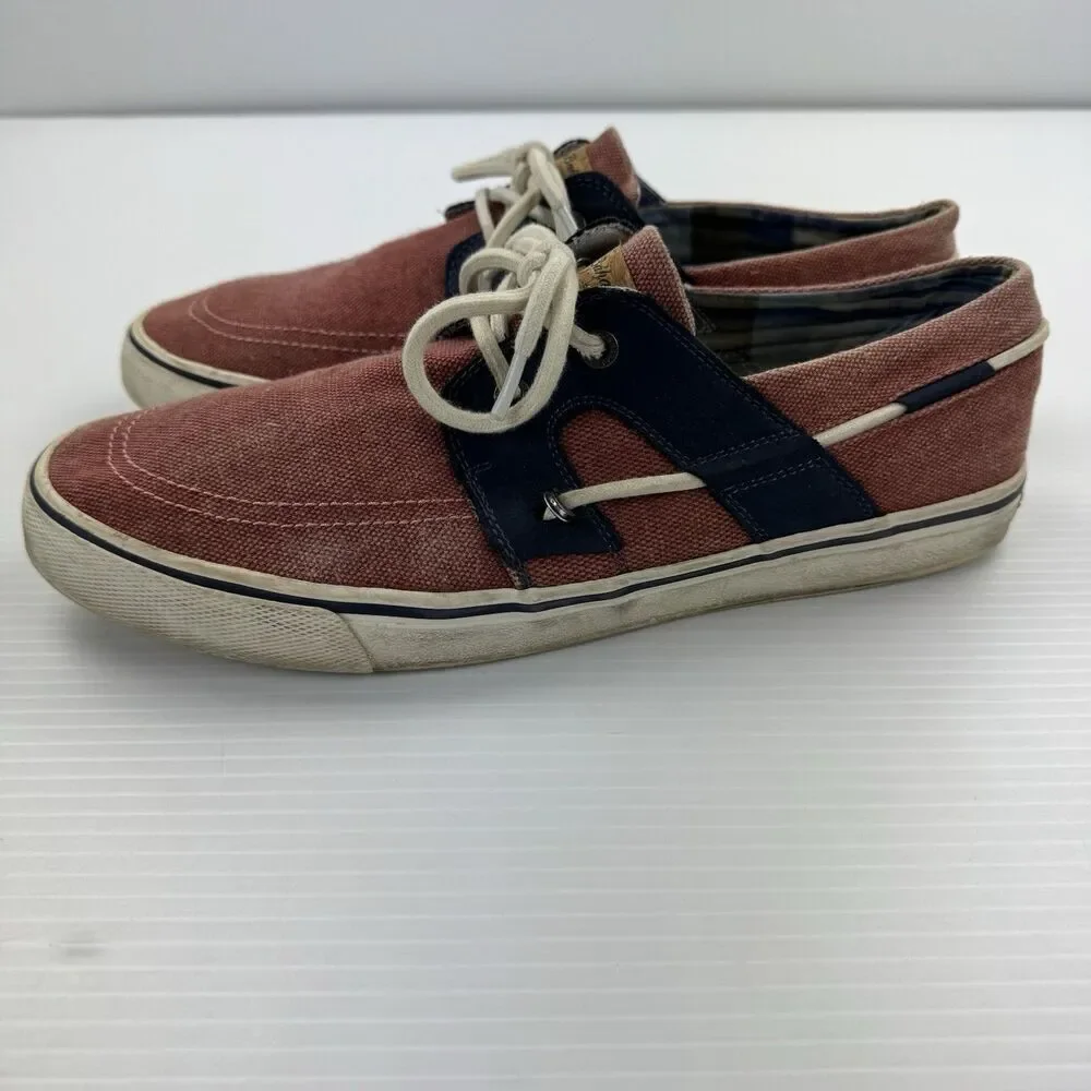 Tommy Bahama Asunder Stripes Canvas Boat Shoes Red Blue Men 10.5 Deck Nautical